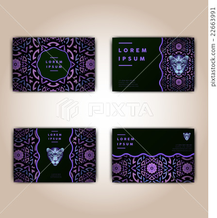 Cards with mandala and polygonal tiger. 22663991