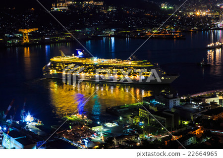 Nagasaki harbor from Nabeyama mountain night landing passenger boat light up 22664965