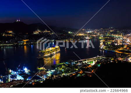 Nagasaki harbor from Nabeyama mountain night landing passenger boat light up 22664966