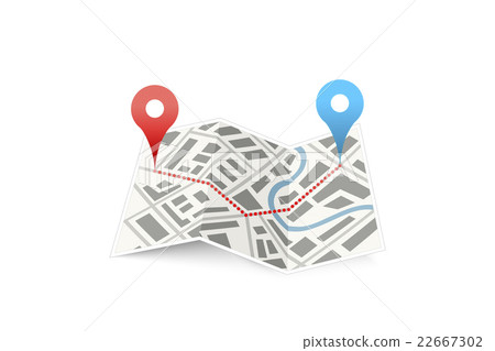Folded map icon with track between GPS points Folded map icon with track between GPS points 22667302
