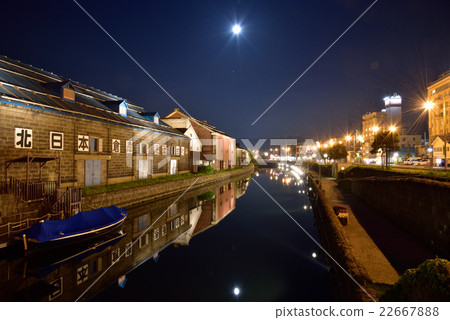 圖庫照片: 運河 小樽運河 夜景