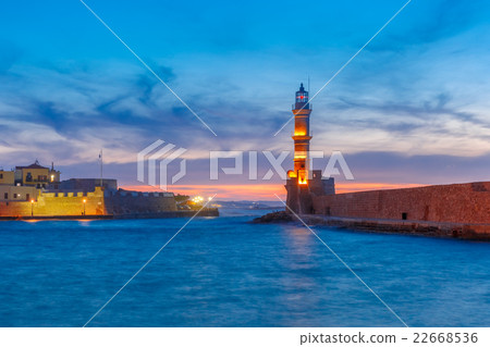 Lighthouse at sunset, Chania, Crete, Greece Lighthouse at sunset, Chania, Crete, Greece 22668536