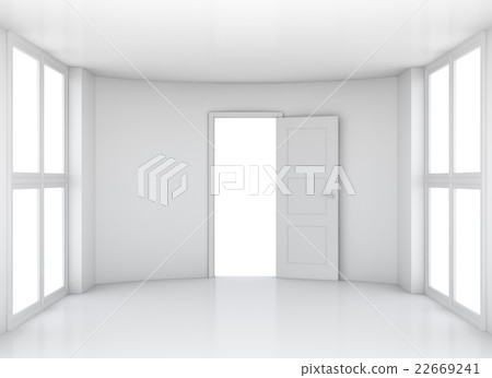 Empty room with opened door and windows Empty room with opened door and windows 22669241