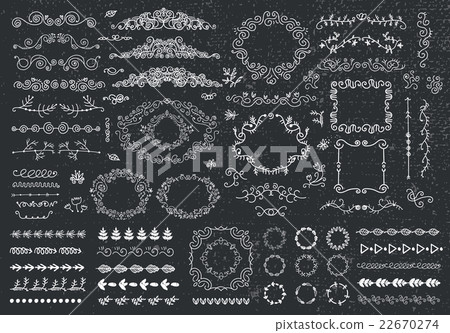 vector floral decor set of hand drawn doodle - Stock Illustration ...