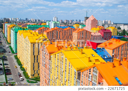 Panoramic aerial view of colored city street  22671725