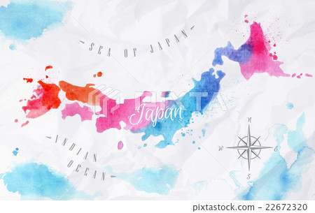 Watercolor map Japan pink blue Watercolor map Japan pink blue 22672320