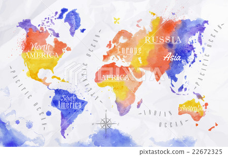 Watercolor world map red purple Watercolor world map red purple 22672325