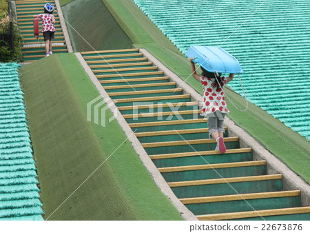 Children climbing the stairs on the lawn skis Children climbing the stairs on the lawn skis 22673876