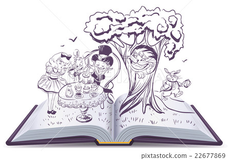 Alice in Wonderland. Girl and rabbit drinks tea 22677869