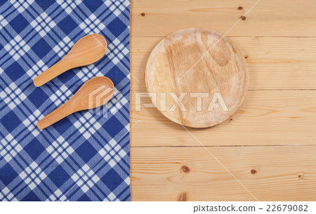 Tablecloth, wooden spoon, on wood textured  22679082