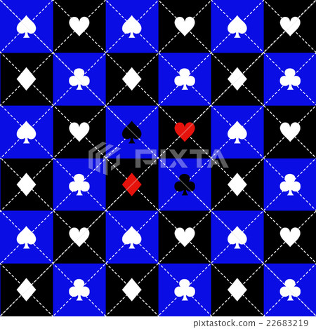 Card Suits Blue Black White Chess Board Background 22683219