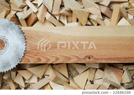 Carpenter tools on wooden table with sawdust. 22686286