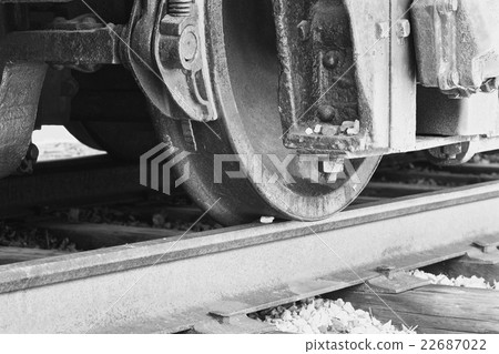 Beautiful black and white photo old train wheels Beautiful black and white photo old train wheels 22687022