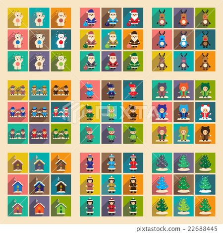Set of flat icons with long shadow new Year Set of flat icons with long shadow new Year 22688445