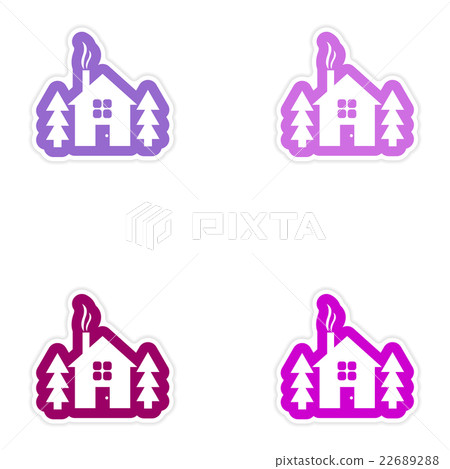 Set of paper stickers background house in forest 22689288