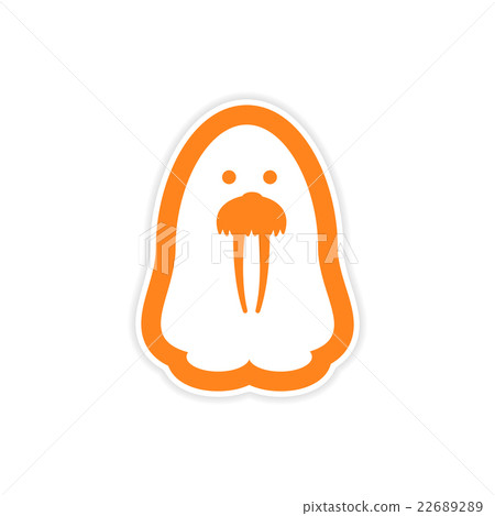 paper sticker on white background Arctic walrus 22689289