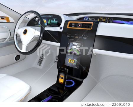 Interface of the parking assistance system displayed on the center display of the car 22691040