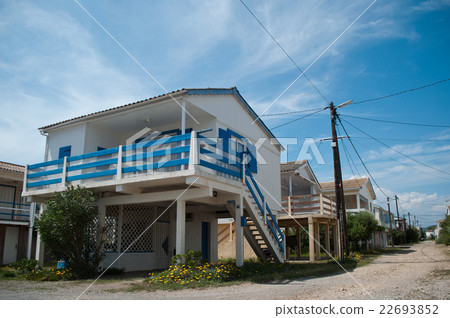 french wooden hut on stilts in border sea french wooden hut on stilts in border sea 22693852