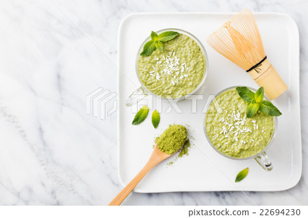 Matcha green tea chia seed pudding Dessert coconut Matcha green tea chia seed pudding Dessert coconut 22694230