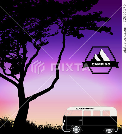 Cartoon Minibus in Nature a Tree Silhouette Cartoon Minibus in Nature a Tree Silhouette 22695179