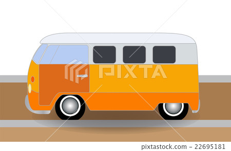 Cartoon cheerful minibus, which travels on the 22695181