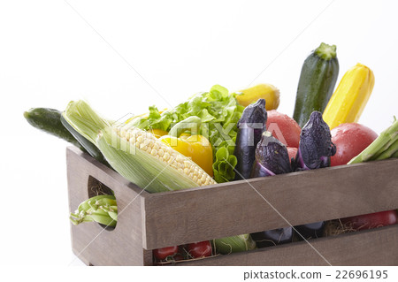 Summer vegetables packed in a wooden box 22696195