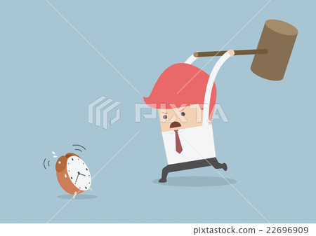 Businessman is trying to smash alarm clock Businessman is trying to smash alarm clock 22696909