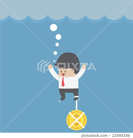 Drowning businessman with dollar coin chain 22698386