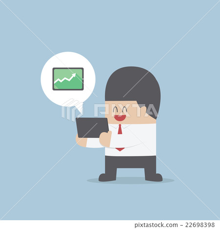 Businessman holding a tablet with growing graph Businessman holding a tablet with growing graph 22698398
