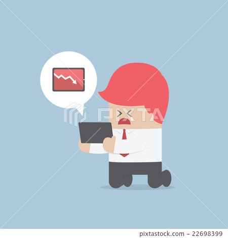 Businessman holding a tablet with falling graph Businessman holding a tablet with falling graph 22698399