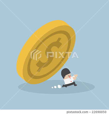Businessman running away from falling dollar coin - Stock Illustration ...