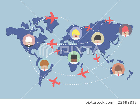 Businessman and airplane routes on world map Businessman and airplane routes on world map 22698885