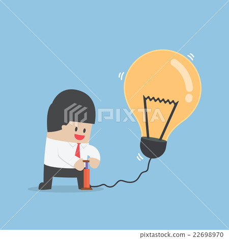 Businessman pumping air into idea balloon Businessman pumping air into idea balloon 22698970