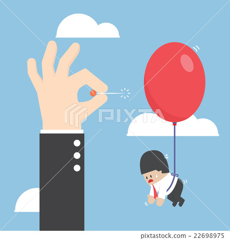 Hand pushing needle to pop the balloon Hand pushing needle to pop the balloon 22698975