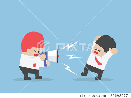Boss shouting at businessman through megaphone Boss shouting at businessman through megaphone 22698977