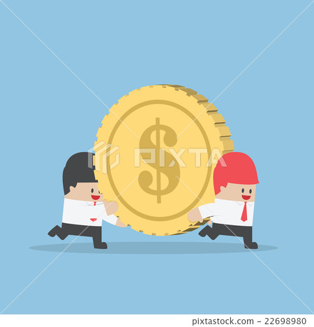 Businessman help his friend carry big money coin 22698980