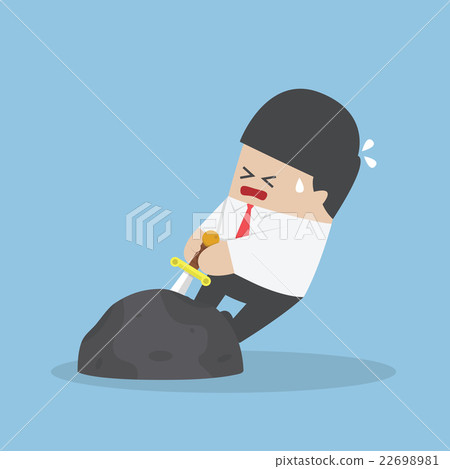 Businessman try to pull sword from stone 22698981