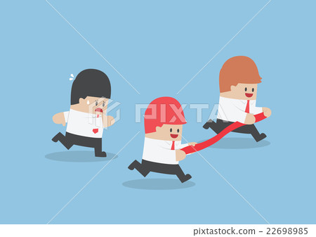 Businessman hold finish line away from his rival Businessman hold finish line away from his rival 22698985