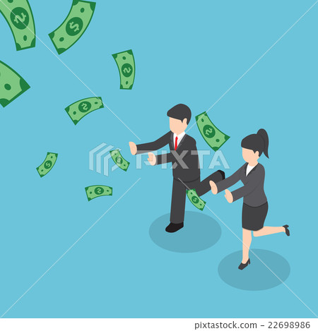 Isometric businessman chasing falling dollar money 22698986