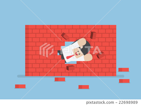 Businessman breaking through the wall Businessman breaking through the wall 22698989
