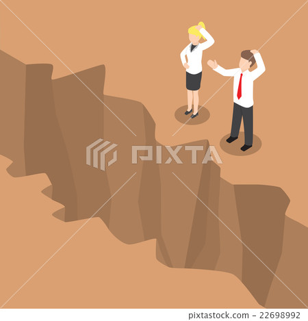 Isometric businesspeople standing at cliff 22698992