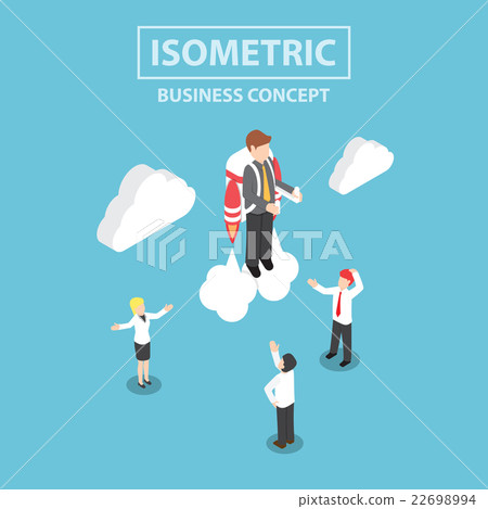 Isometric businessman flying with a jetpack Isometric businessman flying with a jetpack 22698994