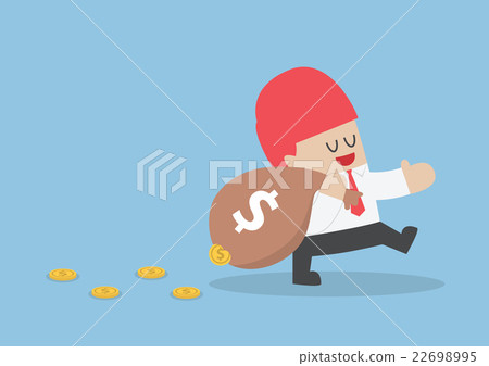 Businessman losing his money from leak bag Businessman losing his money from leak bag 22698995