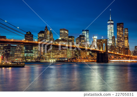 Manhattan with skyscrapers and  Brooklyn Bridge 22705031