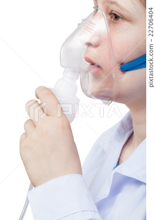girl inhales with face mask of modern nebulizer girl inhales with face mask of modern nebulizer 22706404