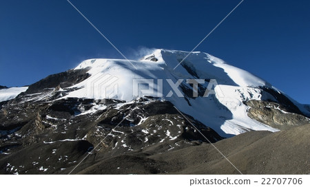 Wind blowing snow over a mountain ridge Wind blowing snow over a mountain ridge 22707706