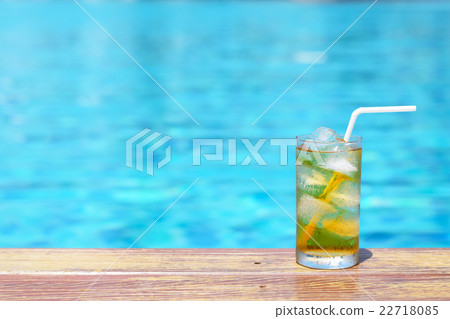 A glass of ice tea at pool with vintage filter A glass of ice tea at pool with vintage filter 22718085