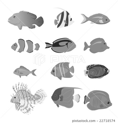 Set of Sea Fish Color Design Flat 22718574