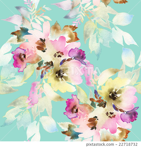Seamless pattern with flowers watercolor - Stock Illustration [22718732 ...
