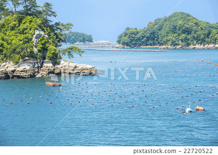 在Kujuku島(長崎縣佐世保市)的海中看到的珍珠文化凸起的木筏 在Kujuku島(長崎縣佐世保市)的海中看到的珍珠文化凸起的木筏 22720522